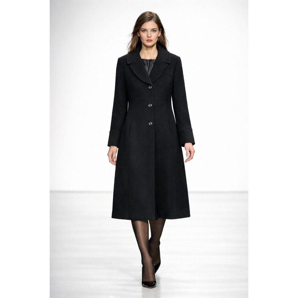 Jones New York Black Wool Blend Coat Womens 18 Long A-Line Button Winter Coat